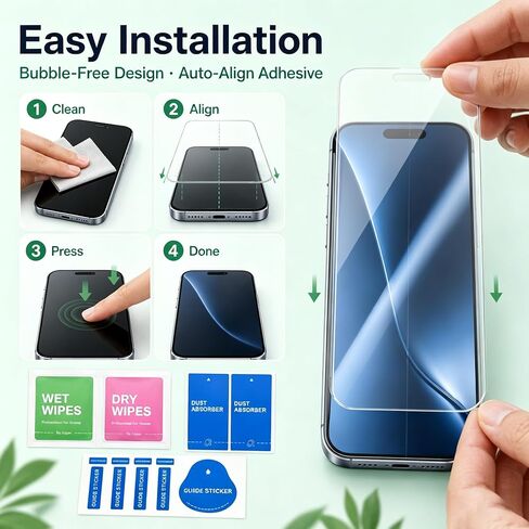 Tempered Glass Screen Protector Compatible with iPhone 17,Full Clear Borderless Design , 10 Pack Individually Wrapped Replacement Screen Films, High Definition Clear, Anti Scratch, Easy Install Accessories Included in Saudi Arabia
