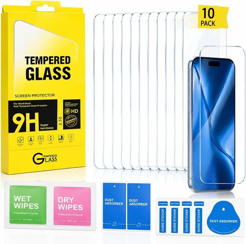Tempered Glass Screen Protector Compatible with iPhone 17,Full Clear Borderless Design , 10 Pack Individually Wrapped Replacement Screen Films, High Definition Clear, Anti Scratch, Easy Install Accessories Included in Saudi Arabia