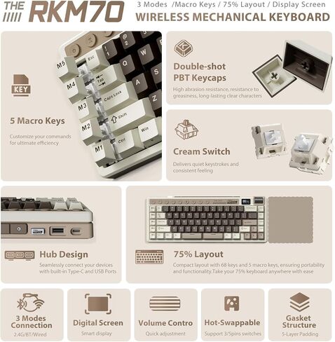 RK ROYAL KLUDGE M70 Wireless Mechanical Keyboard with Display/Macro Keys in Saudi Arabia