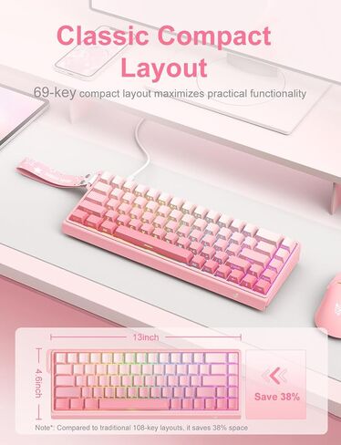 Mechanical Gaming Keyboard, 60% Layout Wired, Hot Swappable Magnetic Switch, Rapid Trigger, Side-Engraved Keycaps Keyboard for Laptop PC Gamer, High Precision, Pink in Saudi Arabia