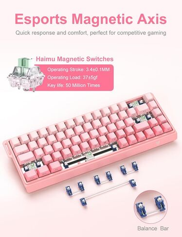 Mechanical Gaming Keyboard, 60% Layout Wired, Hot Swappable Magnetic Switch, Rapid Trigger, Side-Engraved Keycaps Keyboard for Laptop PC Gamer, High Precision, Pink in Saudi Arabia
