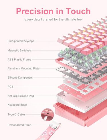 Mechanical Gaming Keyboard, 60% Layout Wired, Hot Swappable Magnetic Switch, Rapid Trigger, Side-Engraved Keycaps Keyboard for Laptop PC Gamer, High Precision, Pink in Saudi Arabia