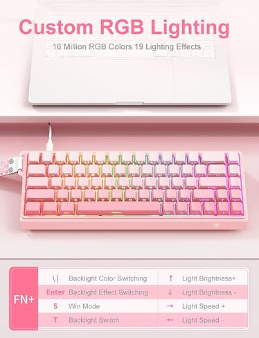 Mechanical Gaming Keyboard, 60% Layout Wired, Hot Swappable Magnetic Switch, Rapid Trigger, Side-Engraved Keycaps Keyboard for Laptop PC Gamer, High Precision, Pink in Saudi Arabia