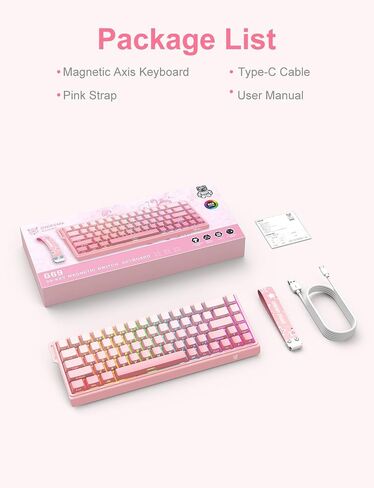 Mechanical Gaming Keyboard, 60% Layout Wired, Hot Swappable Magnetic Switch, Rapid Trigger, Side-Engraved Keycaps Keyboard for Laptop PC Gamer, High Precision, Pink in Saudi Arabia
