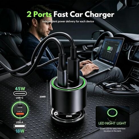 63W USB C Car Charger with Cable for Google Pixel 10 Pro XL 10A 9 9A 8 8A 7 6 5 Samsung Galaxy A24 A14 A53 5G A33 A23 A13 A52 A32 A42 A04 A05 A06 Z Filp 4 5 6 7 12V Cigarette Lighter Adapter USB C 45W in Saudi Arabia