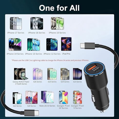 63W USB C Car Charger with Cable for Google Pixel 10 Pro XL 10A 9 9A 8 8A 7 6 5 Samsung Galaxy A24 A14 A53 5G A33 A23 A13 A52 A32 A42 A04 A05 A06 Z Filp 4 5 6 7 12V Cigarette Lighter Adapter USB C 45W in Saudi Arabia