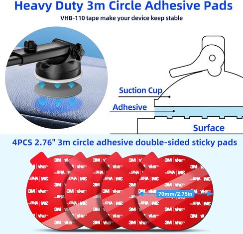 pop-tech 3m VHB Circle Adhesive Double Sided Tape for Suction Cup Mount, 4PCS 70mm (2.76“) Round Heat Resistant Heavy Duty Sticky Pads for Dashboard Phone Holder, Windshield Car Mount, DashCamera in Saudi Arabia