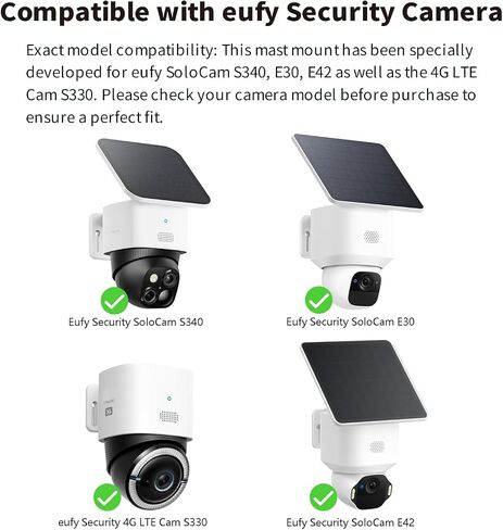 Tonton Security Pole Mount Compatible with Eufy SoloCam S340/E30/E42 & 4G LTE Cam S330 – Adjustable No-Drill Outdoor Camera Mount with 3 Stainless Steel Clamps (10CM / 15CM / 20CM Diameter) in Saudi Arabia