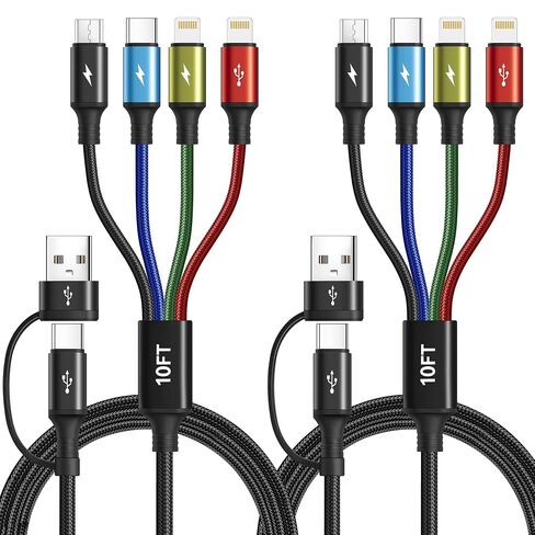 6 in 1 Multi Charging Cable, USBA/C Universal Charging Cords, 2 Pack 10Ft in Kuwait