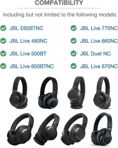 Headband Cushion Cover Compatible with JBL E65BTNC, Live 460NC, Live 500BT, Live 650BTNC, Live 770NC, Live 660NC, Duet NC, Live 670NC, 6mm Thick Cushion, No Wobble Zipper Slider, Hanging Loop in Saudi Arabia