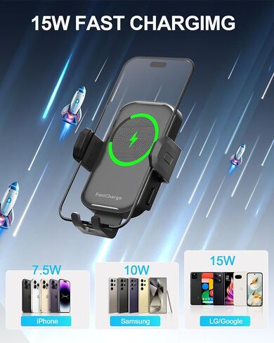Wireless Car Charger,15W Fast Charging Auto-Clamping Car Phone Mount in Saudi Arabia