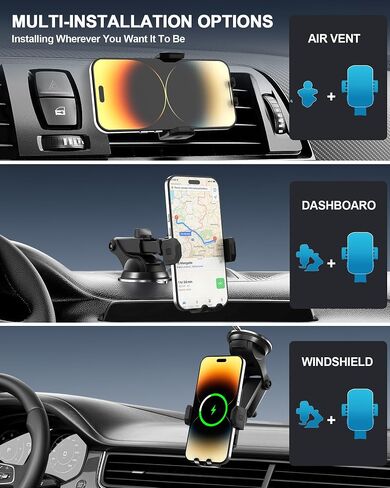 Wireless Car Charger,15W Fast Charging Auto-Clamping Car Phone Mount in Saudi Arabia