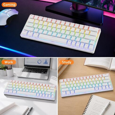 68-Key Gaming Keyboard, White Compact Gaming Keyboard Multicolor Backlight and Detachable USB Cable for PC Laptop Office Gaming in Saudi Arabia