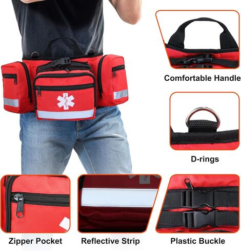 Professional First Aid Waist Pack,Medical Trauma Bag with Reflective,Portable First Aid Fanny Pack - for Emergency at Home,Outdoors,Hiking,Red in Saudi Arabia