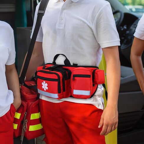 Professional First Aid Waist Pack,Medical Trauma Bag with Reflective,Portable First Aid Fanny Pack - for Emergency at Home,Outdoors,Hiking,Red in Saudi Arabia