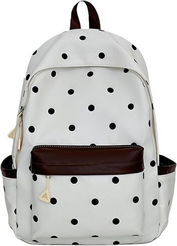 Polka Dot Aesthetic Preppy Backpack with Star Charm (Wine Red) in Saudi Arabia