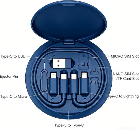 USB C Adapter Kit, Multi Charging Cable Storage Box, Adapter, Data Transfer, Contains Card Slot for Traveling, Use as Phone Holder in Saudi Arabia