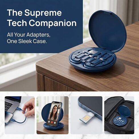 USB C Adapter Kit, Multi Charging Cable Storage Box, Adapter, Data Transfer, Contains Card Slot for Traveling, Use as Phone Holder in Saudi Arabia