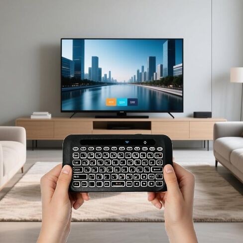 Mini Wireless Keyboard with Touchpad 2.4GHz Auto-Rotation Touch Panel IR Remote Learning Rechargeable Backlit Keys & 7-Color Breathing Light for Android TV Box, PC, Mac, PS4, PS3, HTPC, Smart TV in Saudi Arabia