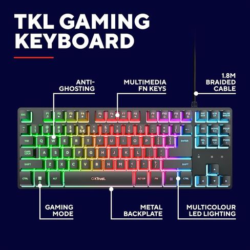 GXTrust Thado Keyboard Gamer TKL Distribution QWERTY Spanish, Black in Saudi Arabia