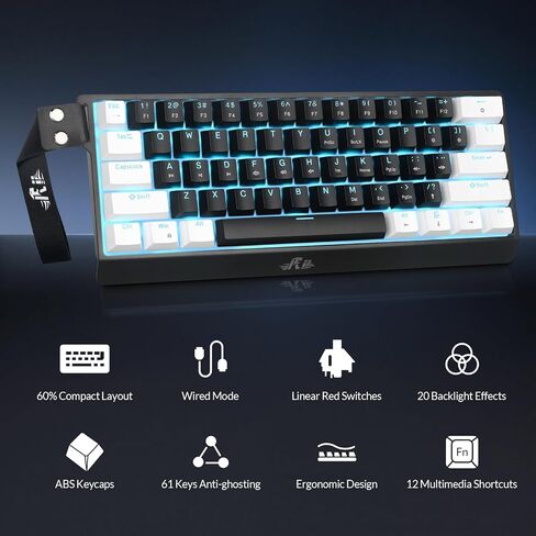 Rii 60% Wired Mechanical Keyboard, Linear Red Switch for Office, Gaming in Saudi Arabia
