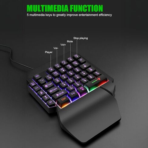 One-Handed RGB Gaming Keyboard, 40-Key Compact Keypad paired with 6400 DPI Precision Mouse, Pocket-Friendly Gaming Gear to Level up Your PC Gaming Experience in Saudi Arabia