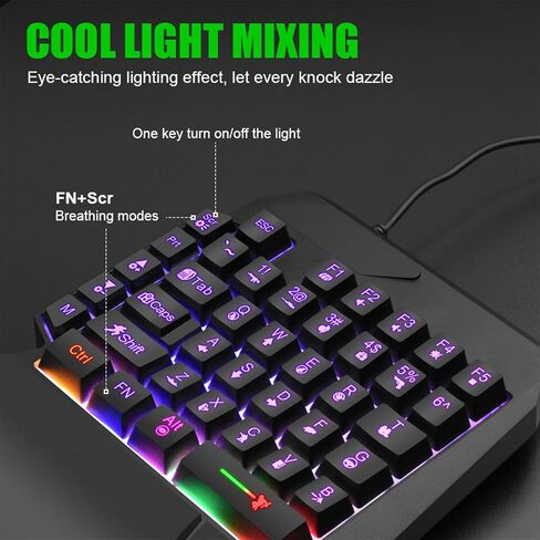 One-Handed RGB Gaming Keyboard, 40-Key Compact Keypad paired with 6400 DPI Precision Mouse, Pocket-Friendly Gaming Gear to Level up Your PC Gaming Experience in Saudi Arabia