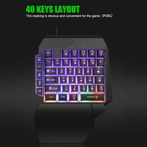 One-Handed RGB Gaming Keyboard, 40-Key Compact Keypad paired with 6400 DPI Precision Mouse, Pocket-Friendly Gaming Gear to Level up Your PC Gaming Experience in Saudi Arabia