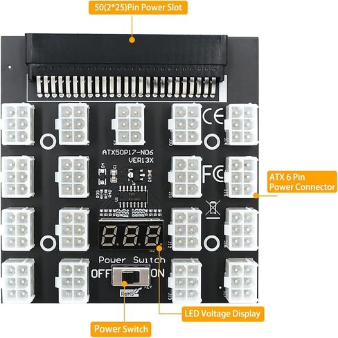 PCI-E 12V 50Pin to ATX 17 x 6Pin Power Supply Server Adapter Breakout Board for 750W 1100W 1600W 2000W 2400W PSU GPU Mining in Saudi Arabia