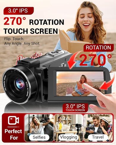 4K Video Camera Camcorder 96MP Vlogging Camera for YouTube and Beginners in Saudi Arabia