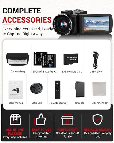 4K Video Camera Camcorder 96MP Vlogging Camera for YouTube and Beginners in Saudi Arabia