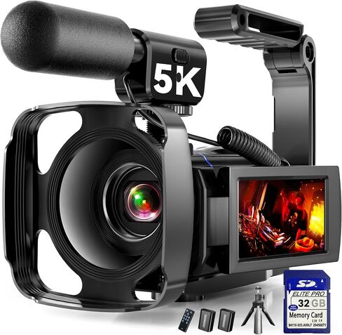 5K Video Camera Camcorder, 64MP Video Cameras for Filming with 3" 270° Rotatable Touch Screen, 16X Zoom Digital Camera with IR Night Vision, WiFi & Webcam, 32GB Card + 2 Batteries + Mic Included in Saudi Arabia
