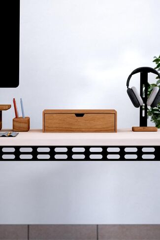 Desna Single-Tier Single-Drawer Cabinet & Monitor Stand - Cherry Wood | Desktop Organizer for Office Supplies, Documents, Makeup | Solid Cherry Wood and Birch Plywood | 13.4 x 9.8 x 3.8 inches in Saudi Arabia
