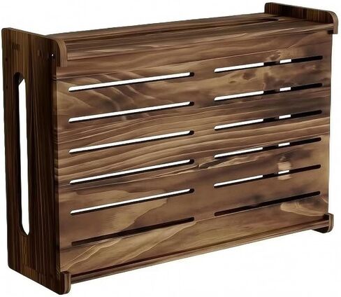 Wooden Electronics Organizer Shelf Ventilated Cable Management Shelf with Ventilation 1 Tier for Workspace, Study Desk, Burnt Wood in Saudi Arabia