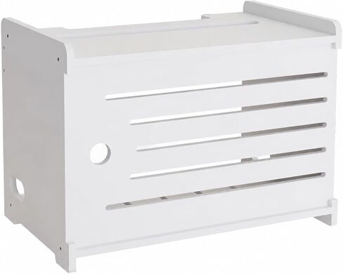 Wooden Electronics Organizer Shelf 1 Tier Cable Management Shelf with Ventilation for Living Room, Workspace, Study Desk, White in Saudi Arabia