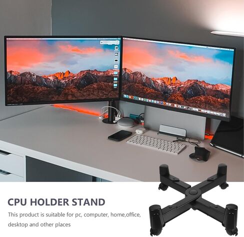 Black ABS PC Tower Stand with Wheels, Adjustable Height Holder in Saudi Arabia