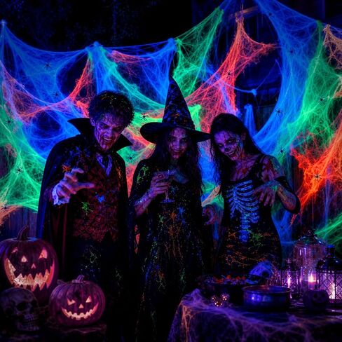 Mega-L Halloween Glow Spider Webs 3 Colors 300g with 30 Small Spiders in Saudi Arabia