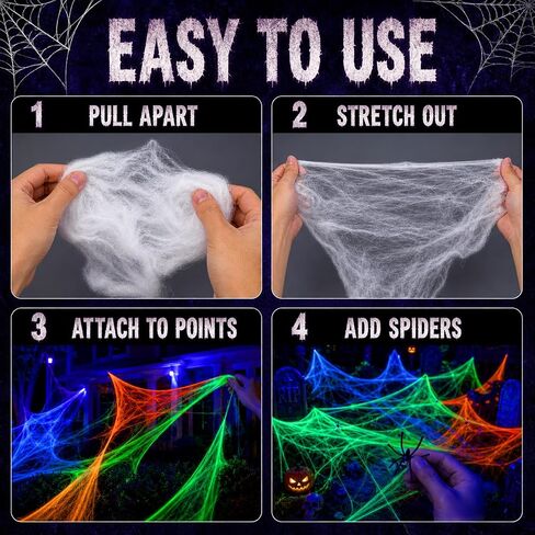 Mega-L Halloween Glow Spider Webs 3 Colors 300g with 30 Small Spiders in Saudi Arabia