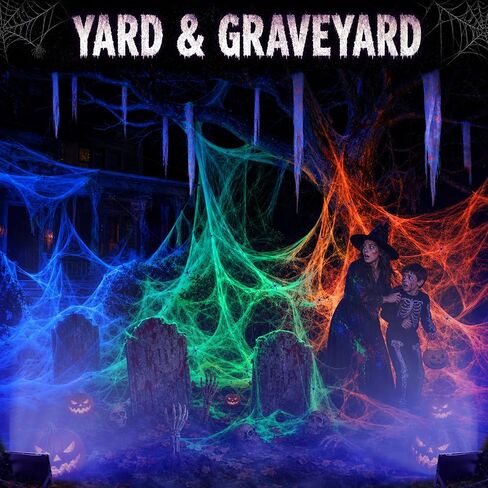 Mega-L Halloween Glow Spider Webs 3 Colors 300g with 30 Small Spiders in Saudi Arabia