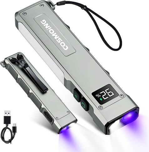 1800 Lumens Flat Flashlight Rechargeable 365nm UV - Black in Saudi Arabia