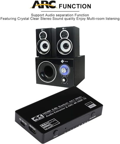 HDMI Switch 4x1 with Audio Extractor, 4K@60Hz Ultra HD HDMI Switcher with Optical TOSLINK SPDIF, 3.5mm Audio Support ARC Function, 3D, 1080P @120Hz, 4Kx2k @60Hz HDTV (IR Remote Control) in Saudi Arabia