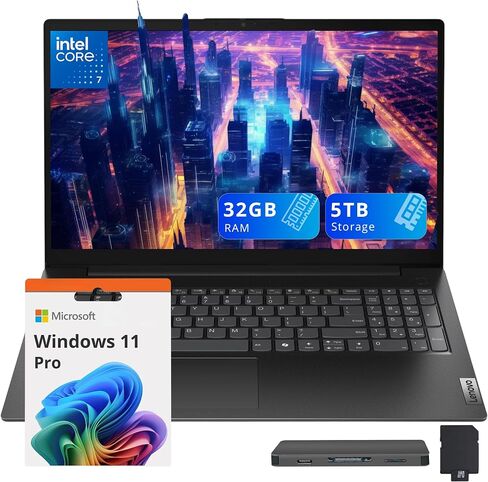 Lenovo V15 Gen 5 15.6" FHD Laptop, Intel Graphics, Intel Core 7 240H, 16GB DDR5, 2TB Storage(1TB SSD+1TB Docking Station Set), Numeric Keypad, HD Webcam, Wi-Fi 6, Win 11 Pro, Black in Saudi Arabia