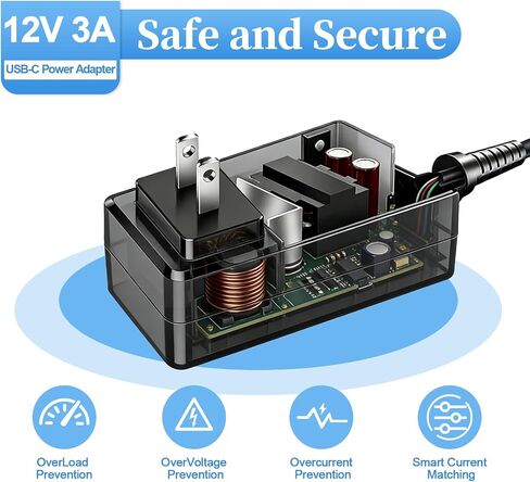12V 3A USB-C Power Supply | Universal Charger for MeLE Mini PC, AVAPOW Jump Starter & Compatible with 12V 2A/12V 1A Devices | UL Standard Wall Mount Charger, 120cm (47.24in) Cord in Saudi Arabia