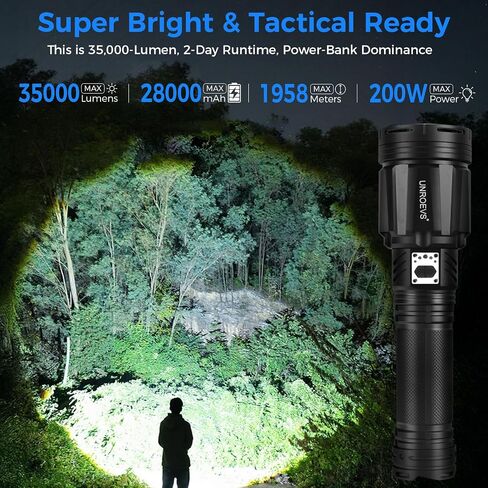 UNROEVS Brightest Flashlight 35000 High Lumens,28000 mAh USB Outpot in Saudi Arabia