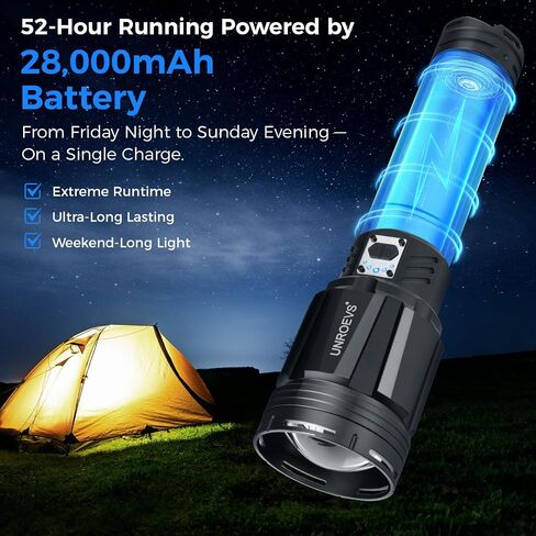 UNROEVS Brightest Flashlight 35000 High Lumens,28000 mAh USB Outpot in Saudi Arabia