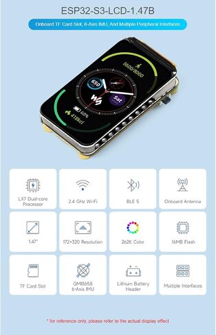 waveshare ESP32-S3 1.47inch LCD Display Development Board Type B with pre-soldered Header 172×320 Resolution 262K Display Color Display Supports 2.4GHz Wi-Fi and BLE 5 in Saudi Arabia