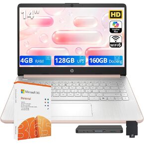 HP Flagship 14" HD Student&Business Laptop, 13th Gen Intel 4-Core, 4GB RAM, 288GB Storage (128GB UFS + 160GB Docking Station), 1 Year Office 365, AI Copilot, Wi-Fi 6, Win 11 S, Natural Silver in Saudi Arabia