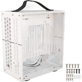 Mini ITX PC Case Clear Acrylic Small Form Factor Computer Case 360 Open Hollow Airflow Design with Handle for DIY PSU 190mm GPU (Transparent) in Saudi Arabia
