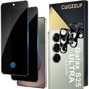 [2+2 Pack] Privacy Screen Protector Compatible with Galaxy S25 Ultra 5G - 2 Tempered Film + 2 Camera Lens Glass, High Clarity, Bubble Free, Anti-Spy Protection - Scratch Resistant in Saudi Arabia
