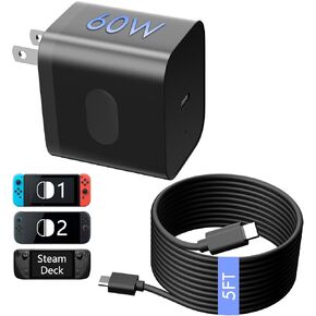 60W Charger with USB-C Fast Charger for Switch 2 - Support PD and QC 3.0,Extra Long 5FT Charging Cable, Support 4K TV Dock Mode,Replacement for Switch/iPhone/Laptop in Saudi Arabia